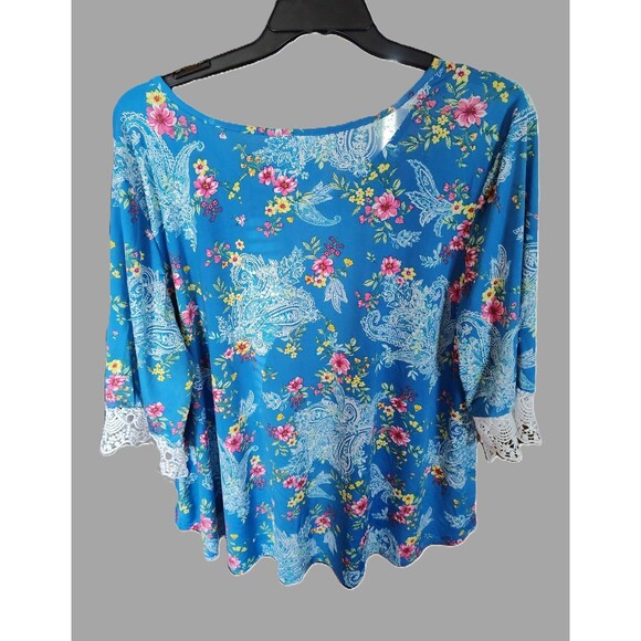 Stem & Vine Blue Floral Tunic with Crochet Trim - size 3XL - Picture 1 of 2